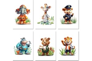 LUADREAMS Laminas Decorativas Animales y Profesiones - Laminas Infantiles para Habitación Niño, Niña o Bebe - Cuadro Infantil para Decoración para Cuarto de Bebe - 6 Poster Infantil A4 (21 x 29,7 cm) SIN MARCO