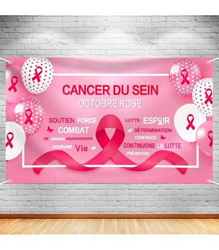 Bannière Octobre Rose 0,9x1,8 M - Décoration Cancer Du Sein Pour Intérieur/Extérieur, Fêtes, Photobooth