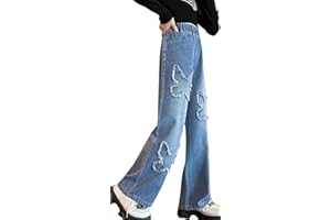 FEOYA Kids Girls' Casual Wide Leg Baggy Jeans Children Retro Denim Ripped Pants Loose Trousers Vintage Streetwear 5-14 Years