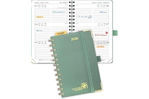 POPRUN Agenda 2026 Semana Vista Espiral Pequeña 16 x 10,5 cm, Tapa Dura en Planificador 12 Meses de Ene 2026 a Dic 2026, Regla de Plástico, 100 GSM Papel, Verde Medianoche