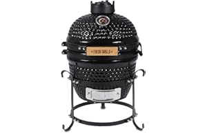 Fresh Grills Ceramic BBQ Grill - Mini Kamado BBQ Oven, Barbecue Grill and Charcoal Smoker with Stand - Portable Oven for Outdoor Cooking and Camping… (13 inch Mini)