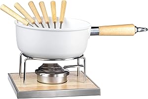 MÄSER 931889 Formaggio per 6 Persone, 9 Pezzi, Set Completo per fonduta Svizzera con pentola Rivestita in Ceramica, in Bella Confezione Regalo, Alluminio Legno Acciaio Inossidabile, Bianco, Marrone