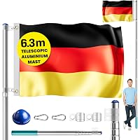MONZANA® 6.5m Aluminium Flagpole With Flag Weatherproof Easy Assembly Adjustable Height Perfect For International