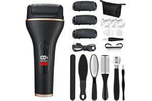 TAVADA Lima Electrica Pies Durezas,Electrico Callos Pies Eliminar con 2 Engranajes,Lima Eléctrica para Pies Recargable e Impermeable,3 Rodillos,19 Herramientas Pedicura Electrico con Luz de Trabajo