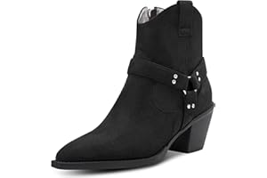 Aachcol Mujer Botines Cuadrada Punta Bajos Gatito Chunky Ancho Heel Western Cowboy Ante Cremallera Dress Zapatos 6.5 CM