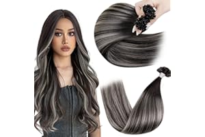 ‎HETTO Hetto Remy Real Hair Tape-In Keratin Bonding Extensions, Balayage Black with Silver No. 1B/Silver/1B, 40 cm, 50 g