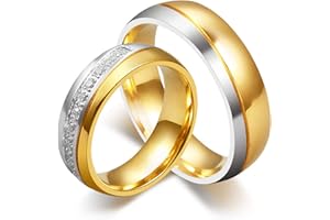ANAZOZ Bague Homme Femme Mariage en Acier Inoxydable Bicolore, Pavée de Zirconium, Bague Fiançailles Doré Classique