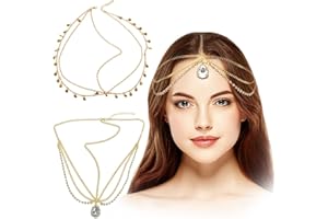 RosyFate Złota ozdoba na głowę w stylu boho, 2 sztuki, w stylu vintage, ozdoba na głowę z zawieszką, łańcuszek z frędzlami, ozdoba do włosów na festiwal, dla kobiet i dziewcząt