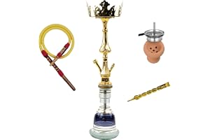Narmer Shisha Vattenpipa 70 cm – Handgjord Mässing, Kristallbas, Läder/Träslang, Lerskål + Värmehanterare, Guldtång