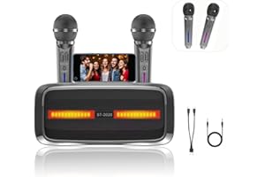 AFAITH Karaoke Bluetooth con 2 Micrófonos Inalámbricos, Altavoz Portátil para Adultos,Sistema PA de Fiesta con Luces de Discoteca para Party, Cumpleaños, Viajar