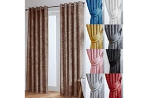 John Aird Crushed Velvet Fully Lined Eyelet Curtains (Mocha, 66" Wide x 54" Drop)