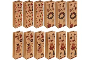 GUKASXI 12 Bolsa de botella de Navidad de vino Bolsas de papel para botellas de regalo Bolsas de regalo para vino Bolsa de botella de Navidad reutilizable con asa de vino portátiles Paquete de regalo