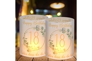 BOYATONG 12 lampionów, dekoracja stołu na 18 urodziny, 18. urodziny dziewczynki, chłopiec, 18 lat, dekoracja stołu Happy Birthday, Schön DASS Du Da Bist, nadaje się do podgrzewaczy lub świec