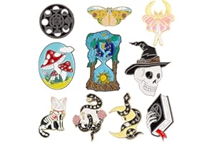 SUNNYCLUE 1 Scatola 10 Pezzi Set di Spille Smaltate di Halloween Stile Gotico Falena Spille da Bavero Teschio Scheletro Testa Spilla da Bavero Bulk Luna Serpente Fungo Gatto Nero Spille da Bavero per