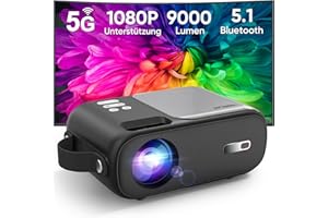 ‎HORLAT Mini Beamer, 5G WiFi Bluetooth Beamer Full HD 720P Unterstützt, HORLAT 9000 Lumen Tragbarer Projektor mit ±15° Trapezkorrektur, Heimkino Projektor für Smartphone/Gaming/Laptop/TV Stic (dunkelgrau)