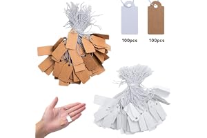 KQDRAVINE 200 mini prislappar med elastiskt snöre, 26 x 13 mm, vita och bruna prislappar för smyckesexponering, klädetiketter