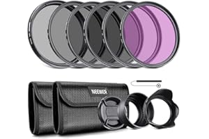NEEWER 55mm Kit de Filtro ND y Accesorios de Lente, ND2 ND4 ND8 UV FLD CPL(Polarizador Circular) Juego de Filtros con Tapa de Lente/Parasol de Lente en Forma de Tulipán/Parasol de Lente Goma Plegable
