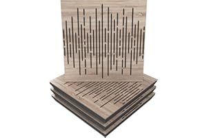 UA ACOUSTICS Pack de 4 paneles acústicos absorbentes/difusores | 50 x 50 x 5 cm | Absorción - Difusión - Reflexión - Insonorización | Madera laminada perforada: [ x4 WAVE | Sonoma]