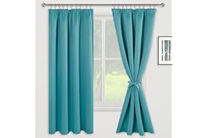 JIUZHEN Vorhang Blickdicht Gardinen mit kräuselband Verdunklungsvorhänge Vorhänge Wohnzimmer Gardinen Schlafzimmer Thermovorhang Türkis, H183 x B167 cm,2er Set