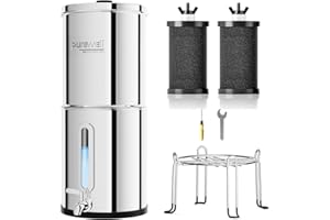 Purewell Filtre à Eau par Gravité 8,5L - Système de Filtration Familial avec Charbon Actif - Purificateur d'Eau pour Robinet et Eau de Pluie - Technologie Ultrafiltration - Grande Capacité