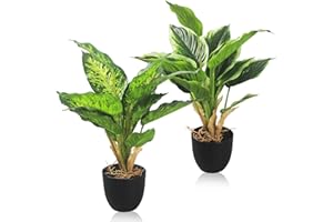 DUBUOZA 2 Piezas Plantas Artificiales en Maceta, 37cm, Plantas Artificiales Interior, Fácil de Cuidar Plantas de Plastico Decorativas para Hogar, Oficina, Cocina, Baño, Decoración de Estante de Mesa