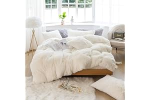 ‎SACEBELEU Sacebeleu Plüsch Bettwäsche Set 135x200cm Weiß Creme Warme Winter Flauschig Flanell Biber Mädchen Bettbezug mit Reißverschluss und 1 Kissenbezug 80x80cm