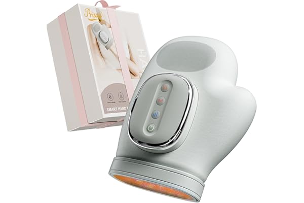 Prisag Masajeador de Manos Eléctricos Inalámbrico con Calor y Compresión, Masaje Dedos, Muñecas y Palma, 3 Modos 5 Niveles, Regalo para Hombres y Mujeres, Relaja las Manos