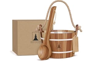 Northwood Sauna - Sauna Bucket and Ladle Set - Handmade from Canadian Red Cedar Wood - Natural Rope Handle - 1.6 Gallons (6 Liters) Water Capacity