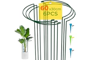 LyTaispuly 6 Pack 60cm High Metal Garden Plant Support Stakes, Tall Large Heavy Duty Half Round Hydrangea Ring Cage, Bow Type Flower Hoops with 3 Watering Spikes for Indoor&Outdoor Peony Rose Tomato