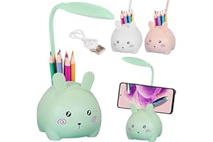 things-4you Lámpara Infantil Conejo Verde con Portalápices y Soporte Móvil – Luz Nocturna LED Recargable USB-C – Flexo Escritorio Niños y Mesita de Noche