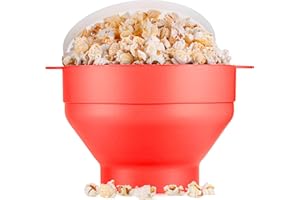 EcoEarth Macchina per popcorn per microonde, Ciotola pieghevole per popcorn in silicone alimentare con coperchio, Macchina per popcorn ad aria calda, Pepe rosso