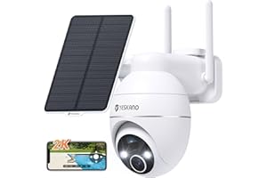 YESKANO 2K Camera Surveillance WiFi Exterieure sans Fil Solaire 360° PTZ Caméra Exterieur Solaire Batterie 2,4 GHz, Vision Nocturne Couleur, Détection PIR, Audio Bidirectionnel (Blanc)