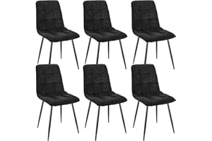 WAFTING Esszimmerstühle 6er Set, Gepolsterter Stuhl mit Hoher Rückenlehne und Leinendesign, Esstischstühle mit Metallfuß, für Esszimmer, Wohnzimmer, Küche, Schlafzimmer und Empfangsraum, Schwarz