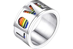 Bandmax LGBT Gay Pride Anello Uomo Donna Arcobaleno, Girevoli Anelli LGBT Accessori di Moda Gioielli, 07-12 Taglia LOVE IS LOVE Anello in Acciaio Inossidabile per Uomi Donne Coppia