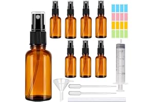 CafullCon 8 Stück Sprühflasche Glas, 100ml Braunglas Sprühflaschen zum Befüllen Tragbares, Nachfüllbar Zerstäuber mit Trichte, Tropferr und Etiketten für Wasser Alkohol Kosmetik Parfüm Aromatherapie