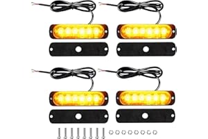 SOLRYN 4 PCS Car Strobe Flashing Light Amber 12V-24V, 6 LED Emergency Hazard Warning Beacon Revovery Light Bar, LED Universal Waterproof Breakdown Beacon Strobes Lights for Motorcycle/Truck/SUV/Trailer