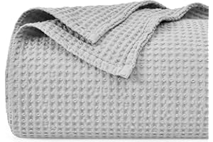 PHF 100% Cotton Waffle Weave Blanket King Size 220 x 240cm, Pre-Washed Lightweight Breathable Throw Blanket for Summer, Oeko-TEX Certified for Bed Couch Sofa, Home Decor, Light Grey