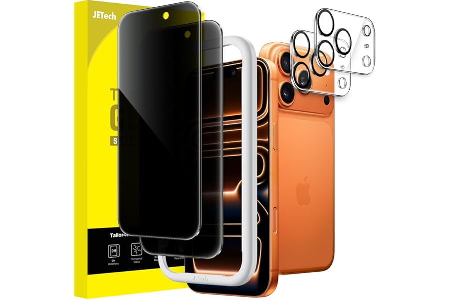 JETech Privacy Screen Protector for iPhone 17 Pro Max 6.9-Inch with Camera Lens Protector, Anti-Spy Tempered Glass Film, Easy