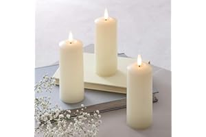 Lights4fun TruGlow® Juego de 3 Velas Pillar LED a Pilas en Cera Blanca con Mecha y Llama Realista™