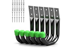 SWANLAKE GARDEN TOOLS Heavy Duty Garage Storage Hooks, 6-piece Bike Hooks for Garage Wall, Utility Garage Hooks, Wall Mount J Hook for Hanging, Large Metal Storage Organizer Tool, Extension Cord Hanger
