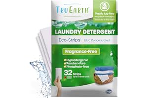 Tru Earth Eco-Strips Laundry Detergent Strips 32 Loads. No Plastic Packaging, Ultra-Concentrated, Pre-Measured Strips, Easy Storage. For Machine & Hand Washing, Fragrance Free