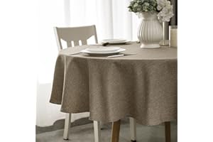 WELTRXE Minimalistyczny obrus z poliestru z efektem lotosu, średnica 180 cm, odporny na działanie wody, zmywalny, okrągły, kawowy brąz, obrus na stół do jadalni, do domu, na wesele, święta