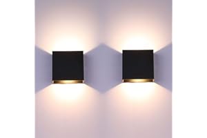 Glighone Wall Lights for Living Room, 2Pcs LED Indoor Wall Lamo Up Down Modern Wall Sconce Lighting, 6W Aluminum Hardwired Black Wall Lights for Hallway Bedroom, Stairs, Warm White