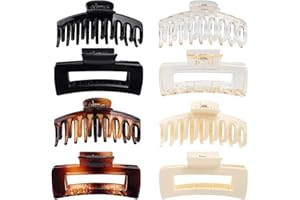 8 Pack 4.3" Large Hair Clips, DALOMGZL Claw Clips for Women & Girls,2 Styles 4 Colors Internal tooth design Strong Hold Claw Hair Clips for Women Thick Hair & Thin Hair, 90's Vintage Hair Clip-Shiny