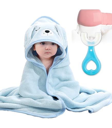 Hnonoxy 3 Pièces Serviette De Bain Capuche Bébé, 80 * 80cm Cape De Bain Bebe Animaux,Respirant,Sortie De Bain Bebe Douce,Sortie De Bain Bebe Douce Pour Idée Cadeau Naissance Bébé 0-3 Ans