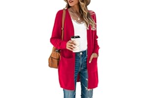 TASAMO Womens Cardigans Open Front with Pockets Side Split Draped Casual Knit Sweaters