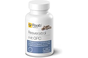 ‎RAAB VITALFOOD Raab Vitalfood® Resveratrol mit OPC Kapseln (90 Stück) - mit trans-Resveratrol, OPC-Extrakt, Thiamin, Piperin und Vitamin C aus der Acerolakirsche zum Schutz der Zellen vor oxidativem Stress