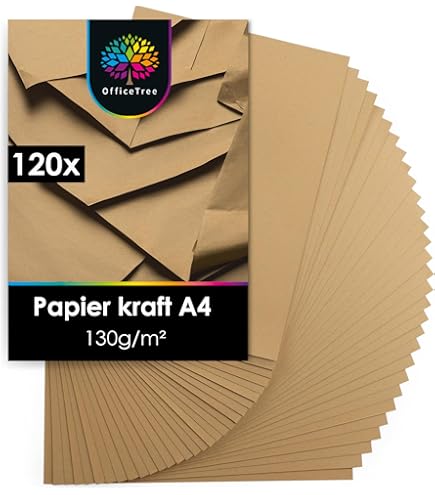 Papier Kraft 225g/m² Format A3 - Lot De 50 Feuilles - Carton Brun Recyclé FSC - Pour Créations, Emballage, Faire-part