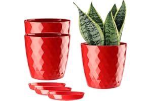 ORTEN Lot de 3 Pots de Fleurs d'intérieur en Plastique pour Toutes Les Plantes d'intérieur, Herbes, Cactus, orchidées, Plantes Grasses (Ø 14cm, Rouge)