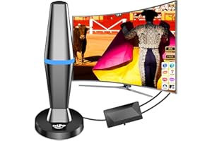 DGUPSP Antena TV Interior, Antena TV Digital con Amplificador, 260+ Millas de Distancia de Recepción, Base Magnética y Cable Coaxial para 1080P 4K DVB-T2 DVB-T DVB-T TDT DTMB VHF VHF UHF